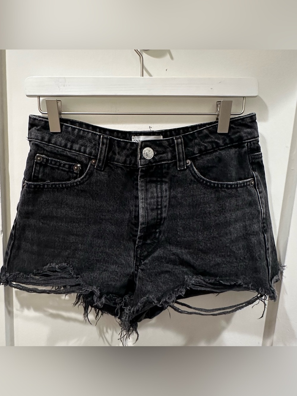 Zara Black Distressed Cutoff Denim Shorts